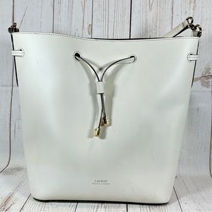 Lauren Ralph Lauren White Leather Handbag TOTE Gold tone HRDW 12 X 10 X 6”